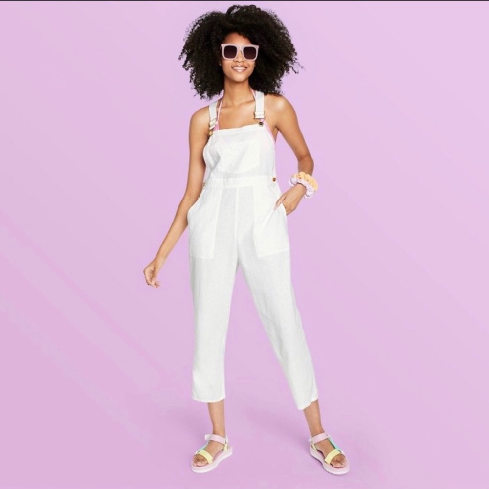 NWOT Stoney Clover for Target white overalls size Medium with gold buttons RARE